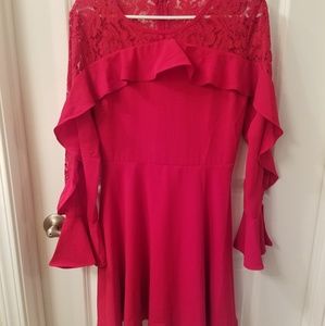 Lulu's red lace dress with bell sleeves